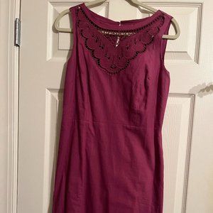 LOFT Linen/Cotton Embroidered Drape Back Shift Dress